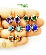 Exclusive 5 PAIRS Gemstone Earrings, Birthstone Earrings, 925 Sterling S... - £37.32 GBP