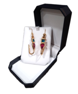 Long Jewel Tone Multicolored Rhinestone Drop Dangle Earrings 80s Vintage... - £27.82 GBP