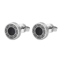 Mens Unisex Punk Gothic Round Black Stud Earrings Stainless Steel Ear Stud 2 Pcs - £7.18 GBP