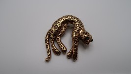 Vintage 4.5cm Gold Leopard Cheetah Moveable Tail Brooch Pin - £28.48 GBP