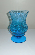 Empoli Blue Vase Diamond Optic Footed Italian Art Glass Vintage - £22.87 GBP