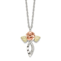 Landstrom&#39;s Black Hills Sterling Silver Rose Floral Cross Necklace - £144.32 GBP