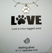 Paw Print Necklace Love is a 4 Legged Word Sterling Silver Dog Mom Cat Mom Gift - £21.79 GBP