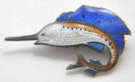 Fish Sailfish Swordfish Art Deco Guilloche Enamel Lapel Pin Sterling Sil... - $64.35