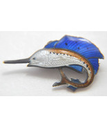 Fish Sailfish Swordfish Art Deco Guilloche Enamel Lapel Pin Sterling Sil... - £50.42 GBP