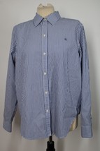 Vtg 90s Lauren Ralph Lauren L Blue White Stripe Non-Iron Cotton Shirt Top - $34.20