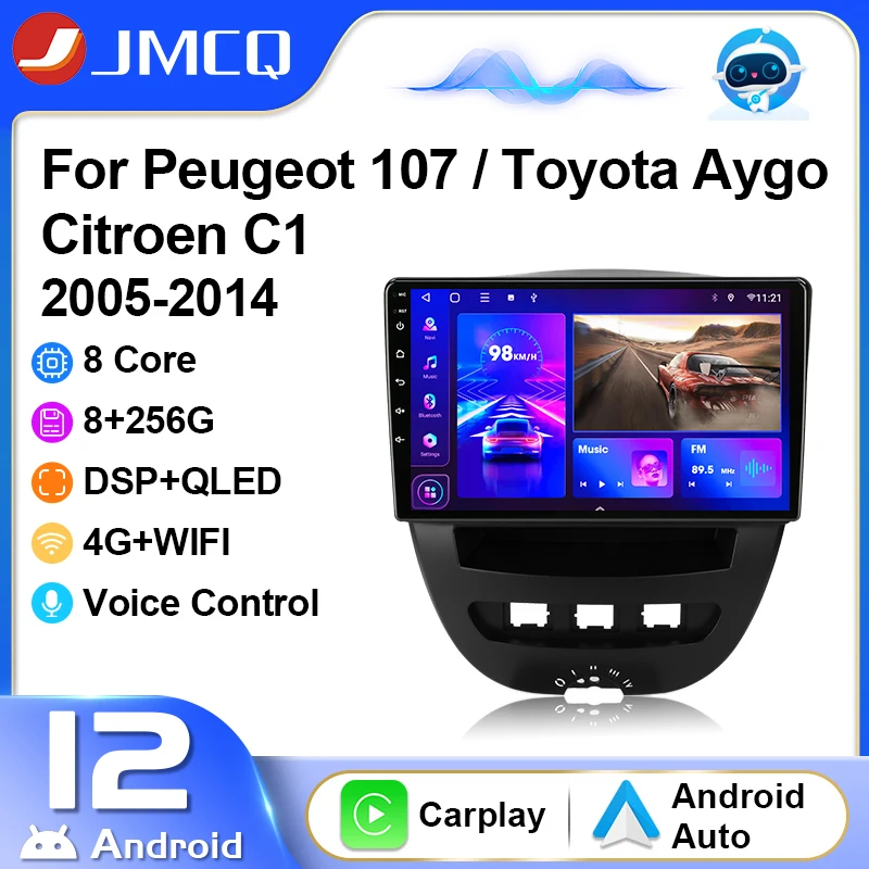 JMCQ 2Din Android 12 Car Radio Multimedia Player For Peugeot 107 Toyota Aygo - £97.83 GBP+