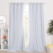 Nicetown Nursery Bedroom Curtains 63 Inch Length, Room Darkening Starry Drapes - £43.93 GBP