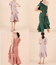 Dark Green Off Shoulder Midi Dress Outfit Women Custom Size Graduation Dress image 8