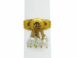 Natural Rice Pearl Bead Dangle Cluster Filigree Band Ring 14k Gold Size 7 - £360.82 GBP