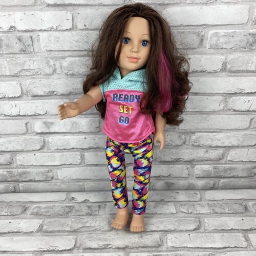 My Life Brunette Hair Blue Eyes 18" Cititoy Work Out Clothes Pink Stripe In Hair - $27.42