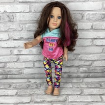My Life Brunette Hair Blue Eyes 18&quot; Cititoy Work Out Clothes Pink Stripe... - $27.42