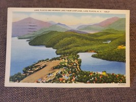 Vtg 1941 Postcard Lake Placid And Mirror Lake From Airplane, NY, Adirondacks - £3.98 GBP