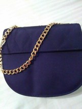 Vintage Chi Chi French Designer Style Navy Faille Bag Quilted Flap Golden Chain - £40.89 GBP