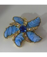 Vintage gold-tone Blue Enamel AB & Blue Rhinestone Starfish Brooch - $34.65