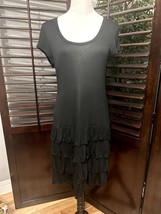 Banana Republic Women&#39;s Black Short Sleeve Midi Dress Ruffle Bottom PM - $28.04