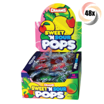 Full Box 48x Pops Charms Sweet &#39;N Sour Assorted Flat Pops Lollipops | .65oz - £16.12 GBP