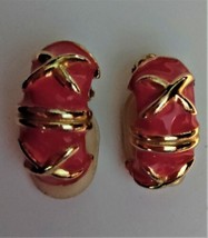 Vintage Gay Boyer Red Enamel Clip On Hoop Earrings - £29.84 GBP