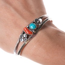 6.5&quot; Vintage Sterling turquoise and coral Native American bracelet - £137.71 GBP