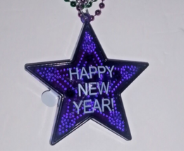 LED Light-up Happy New Year Necklace Flashing Star Beads Glow Party Accessory NU - £8.07 GBP