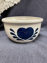 Handmade Ribbed Crock Trinket Bowl With Blue Heart Design EUC - $17.82