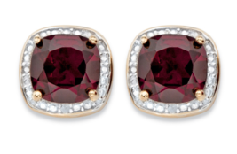 Yellow Red Garnet Diamond Accent Halo Stud Gp Earrings 14K Gold Sterling Silver - £79.91 GBP