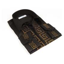 Men CEREMONIA Turkey Shirt 100% Cotton Fancy Rhine Stones #TSV 15 Black Slim Fit image 2