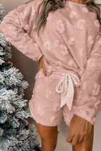 Light Pink Textured Leopard Fleece Loose Two Piece Lounge Set - $607.61 MXN