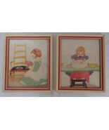 VINTAGE 1930s FERN BISEL PEAT SET OF 2 MISS JANE PRINTS FRAMED RG01 - $38.95