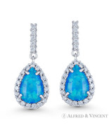 Blue Lab-Created Opal CZ Crystal Halo 925 Sterling Silver Dangling Drop ... - €21,71 EUR