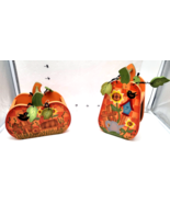 Vintage Fall Wooden Pumpkin Baskets Hand Painted wood Handles (set of 2) - $15.00