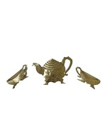 Home Interiors Brass Metal Teapot &amp; Teacups Wall Hanging Set Of Three Vi... - $25.12