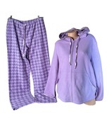 PajamaGram Womens L Purple Houndstooth Warm Soft Plush Fleece Hoodie and... - $28.70