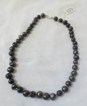 Vtg Estate Black Pearl Necklace Hand Knotted Jewelry 8-9mm 16&quot; NWT Retai... - £78.89 GBP