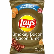 12 Family Size Bags Lay's Smokey Bacon Potato Chips 235g Each-Canada -Free SHIP. - £54.46 GBP