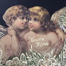 Antique Victorian Valentine Die Cut Ornate Cherubs You’re Mine Forget Me Not - £9.51 GBP