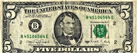 $5 Bill ,Lincoln  1988, New York, New York (B) - £6.68 GBP