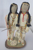 Rare Original Vintage Native American Hand Made Dolls Pair Man &amp; Woman Mounted - £79.92 GBP