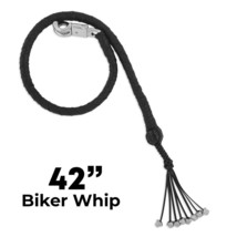 Motorcycle Leather Get Back Whip 1 Ball &amp; Skulls 42&quot; Handlebar Black Bik... - $23.75