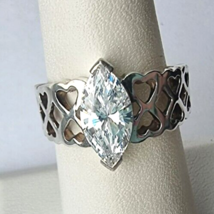 Dqsz Cz 925 Sterling Silver Marquise Shape Cz Ring Size 6.75 Double Heart Band - £36.82 GBP