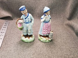 Dutch Boy and Girl 5&quot; Tall Marked Occupied Japan Ceramic Couple Figurines - $21.76