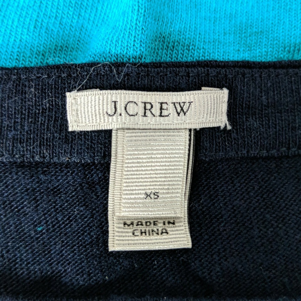J Crew Pullover Sweater XS Rugby Striped Boat Neck Long Sleeve Black Teal Item image 3
