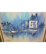 Vtg 1960s Framed Oil On Canvas French Street Scene 32&quot; x 28&quot; Signed S Diviy - £359.14 GBP