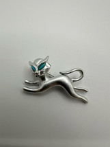 Silver Colored Running Blue Eyed Cat Brooch 4cm x 2.2cm BB7 - $8.42