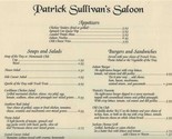 Patrick Sullivan&#39;s Saloon Circa 1888 Menu Jackson Ave Knoxville Tennesse... - $21.78