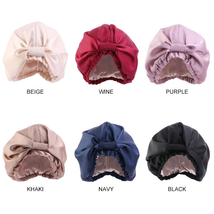 Women&#39;s Elastic Soft Double Layer Satin Bonnet Knot Sleep Cap Silky Turban Hat - £9.37 GBP