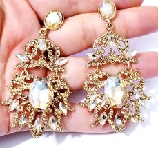 Bridesmaid Drop Earrings, Rhinestone Crystal Earrings, 3 in Topaz Chandelier Ear - £27.14 GBP