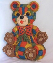 Patched Quilted Design Teddy Bear Foam Craft 1979 Wall Hanging Vtg Funky... - $24.75
