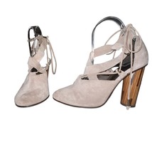 Free People Taupe Nouvella Criss Cross Wrap Chunky Heel Suede Leather Sz... - $25.26