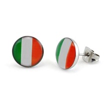 Stainless Steel Post Earrings Ireland Flag 10mm Stud Pair Irish Pride Jewelry - £6.25 GBP